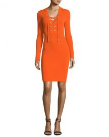 MICHAEL Michael Kors Lace-Up Ribbed Sweater Dress at Neiman Marcus